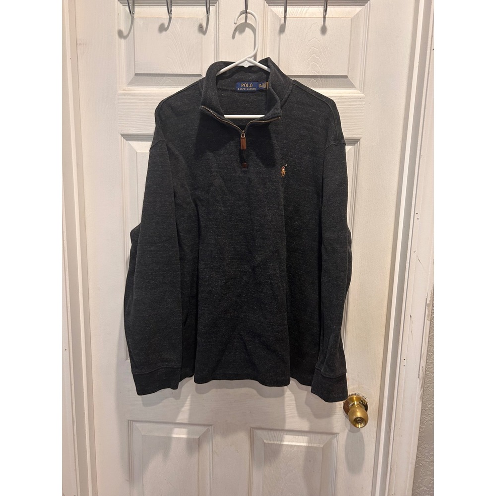 Polo Ralph Lauren Mens XXL Charcoal Gray Heather Cotton 1/4 Zip Pullover Sweater